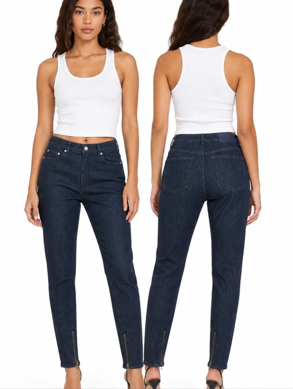 Nwt BLK DNM NYC Dark Wash Zip Hem Skinny Jeans Dark Denim Cotton
